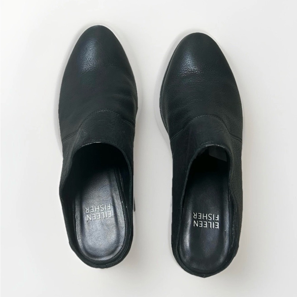 Eileen Fisher Shoes Women’s Black Leather Mules Size 6 Casual Classic Slip On